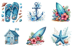 Blue Summer Beach Clipart Bundle - CraftNest - Digital Crafting and Art