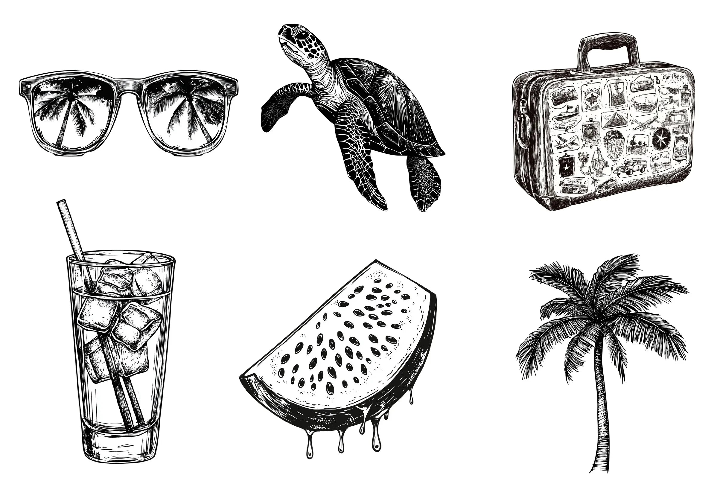 Hand Drawn Summer Black Clipart Bundle - CraftNest - Digital Crafting and Art