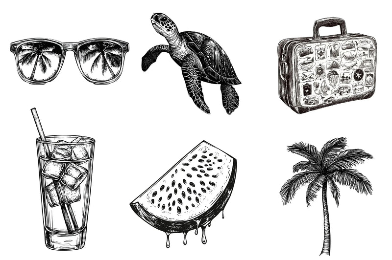 Hand Drawn Summer Black Clipart Bundle - CraftNest - Digital Crafting and Art
