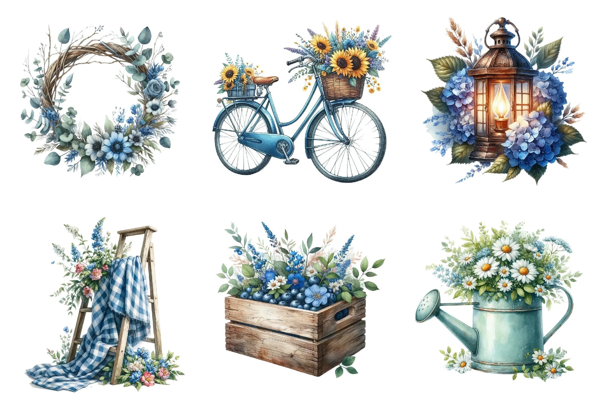 Blue Rustic Summer Clipart Bundle - CraftNest - Digital Crafting and Art