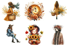Girls with Fall Flowers Clipart Bundle - CraftNest - Digital Crafting and Art