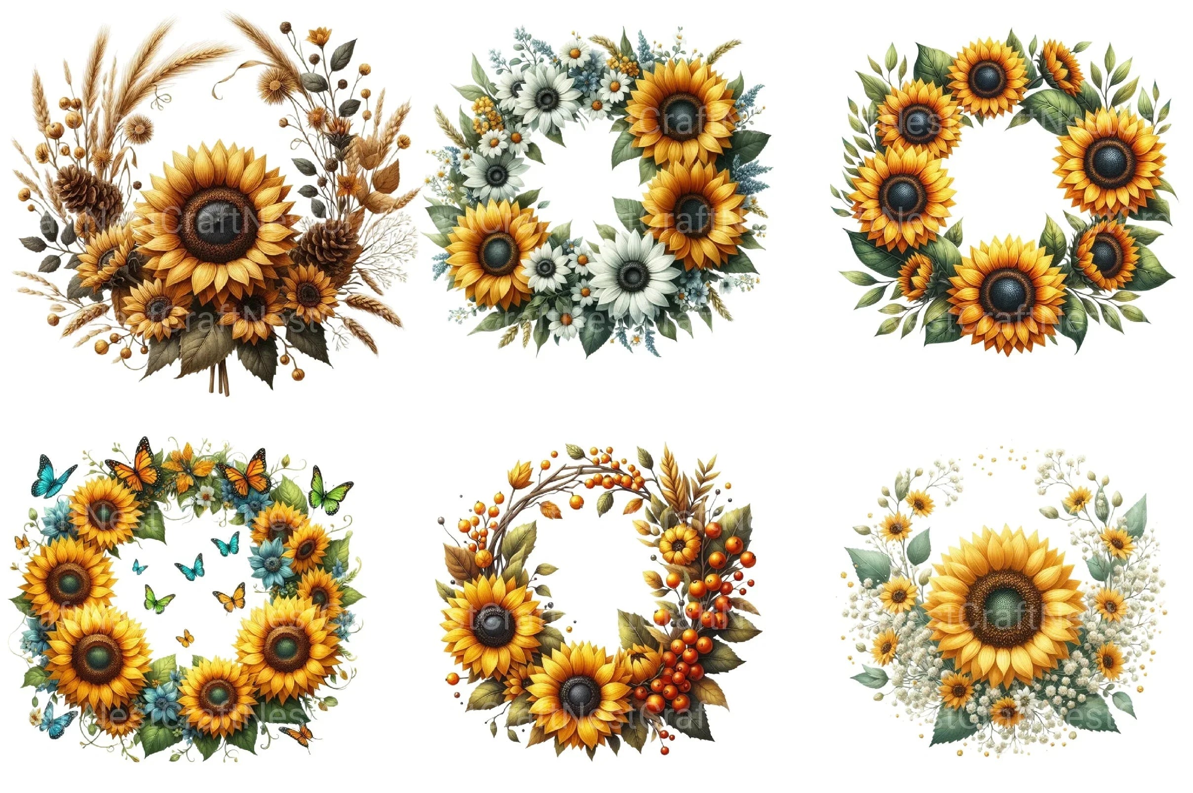 Sunflower Wreaths Clipart Bundle - CraftNest - Digital Crafting and Art