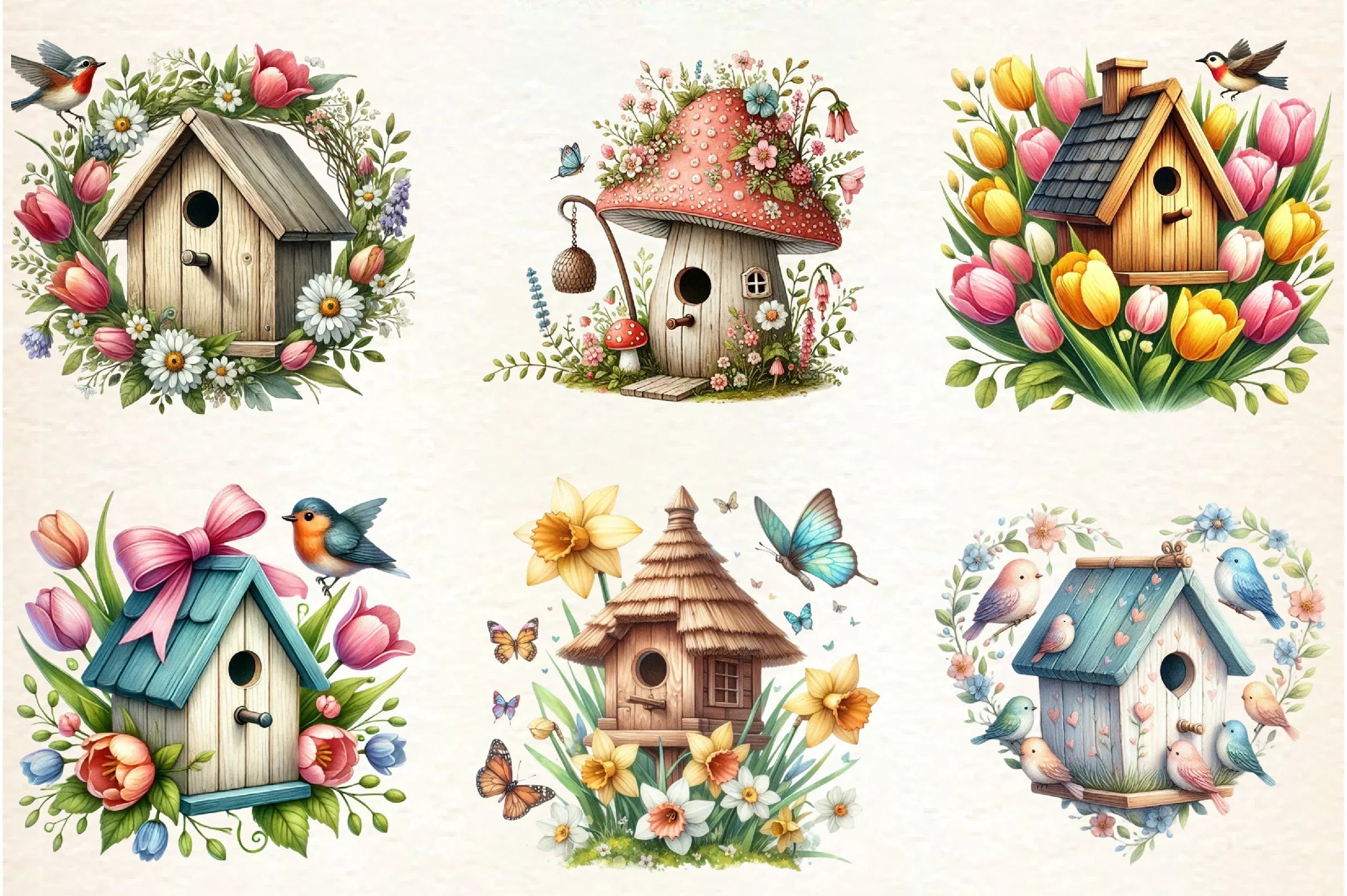 Spring Bird Houses Clipart Bundle - CraftNest - Digital Crafting and Art