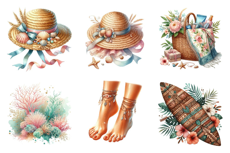 Ocean Boho Summer Clipart Bundle - CraftNest - Digital Crafting and Art