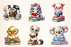 Cute Animals Reading Book Clipart Bundle - CraftNest - Digital Crafting and Art