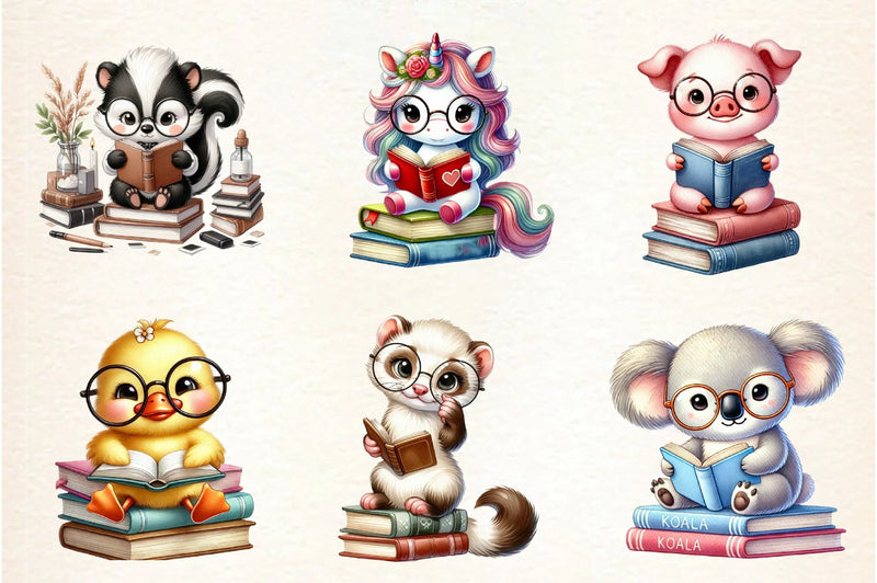 Cute Animals Reading Book Clipart Bundle - CraftNest - Digital Crafting and Art