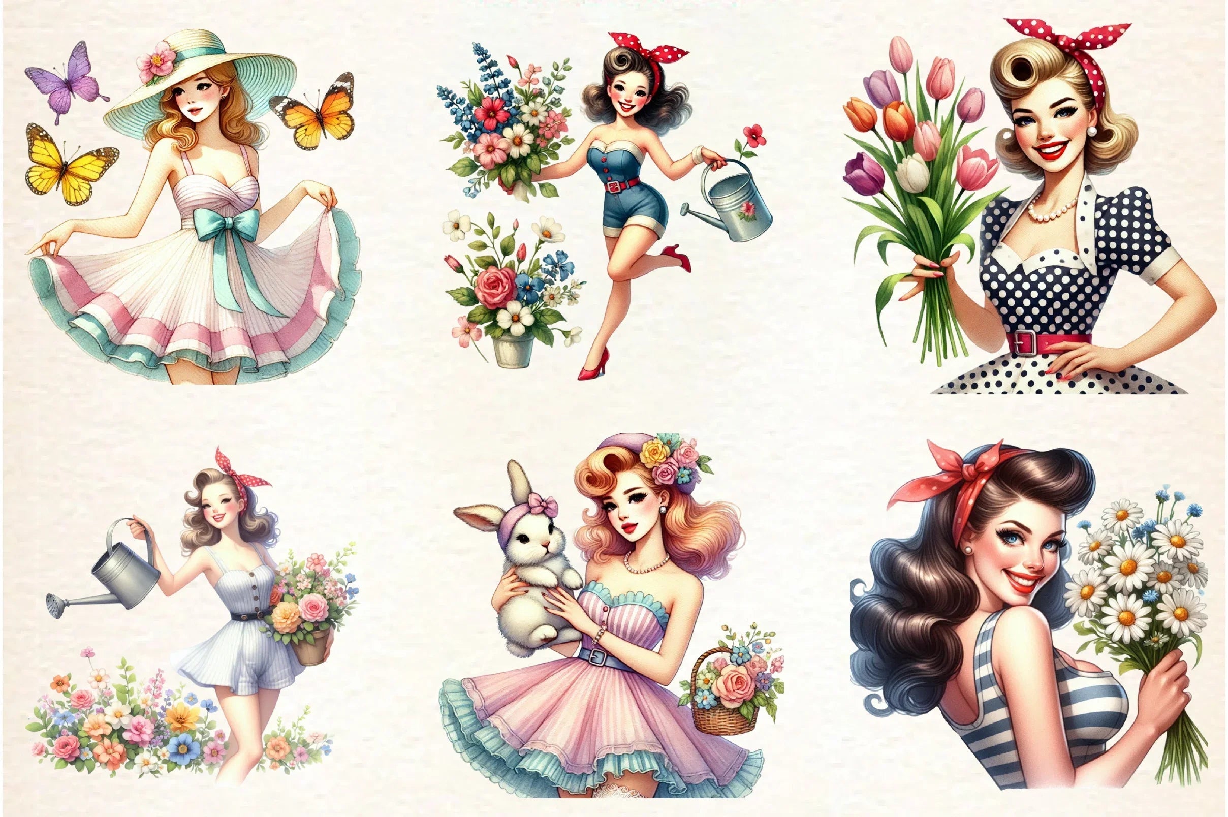 Spring Pin-Up Girl Clipart Bundle - CraftNest - Digital Crafting and Art
