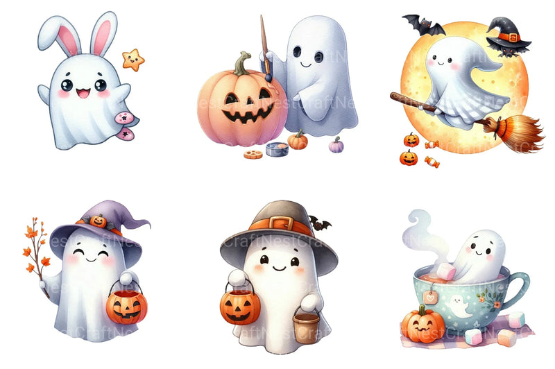 Halloween Cute Ghost Clipart Bundle 99 - CraftNest - Digital Crafting and Art