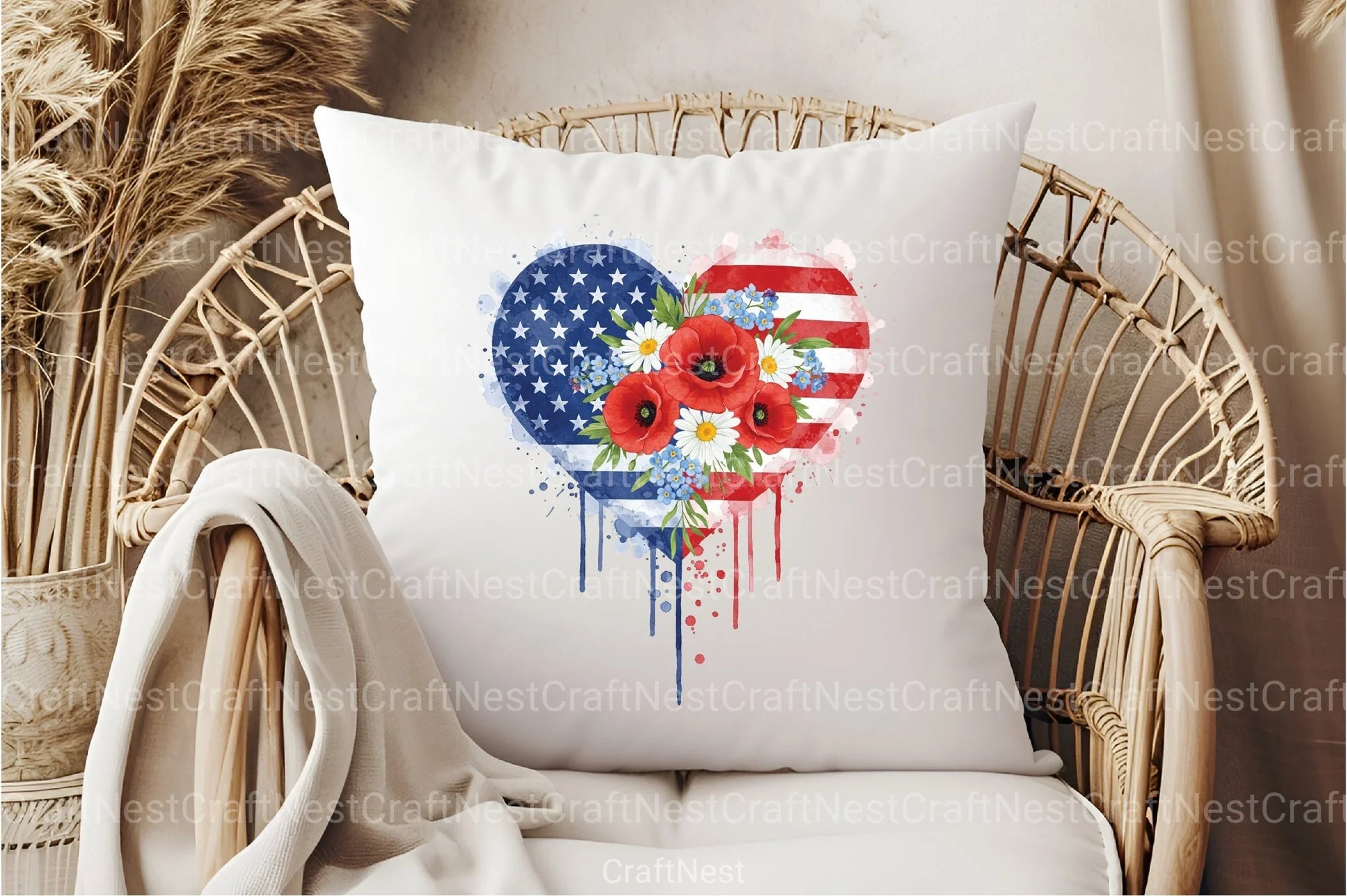 Patriotic USA Flowers Heart Clipart Bundle for 4th of July - CraftNest - Digital Crafting and Art