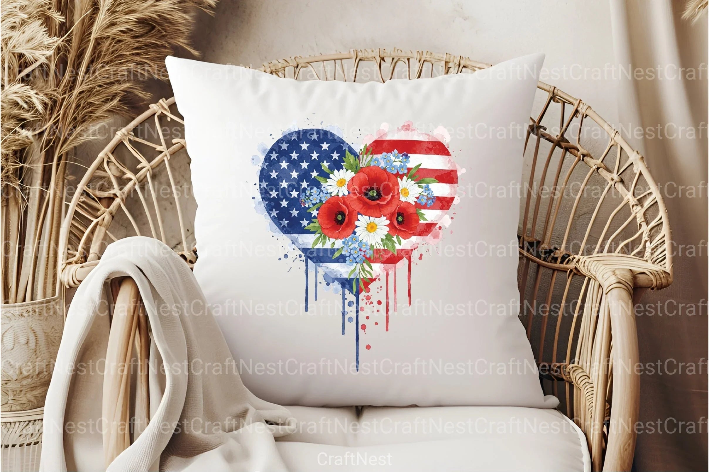 Patriotic USA Flowers Heart Clipart Bundle for 4th of July - CraftNest - Digital Crafting and Art