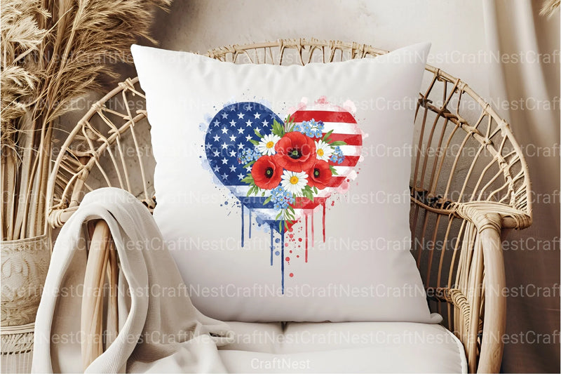 Patriotic USA Flowers Heart Clipart Bundle for 4th of July - CraftNest - Digital Crafting and Art
