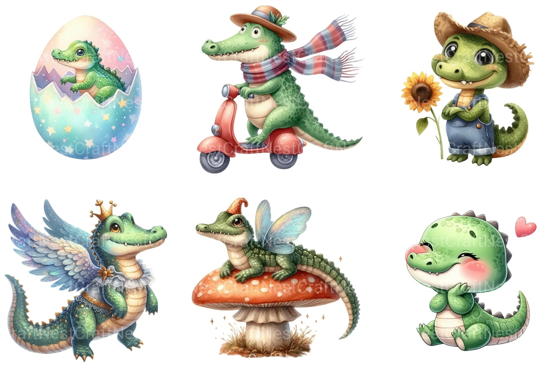 Cute Crocodile Clipart Bundle 99 - CraftNest - Digital Crafting and Art