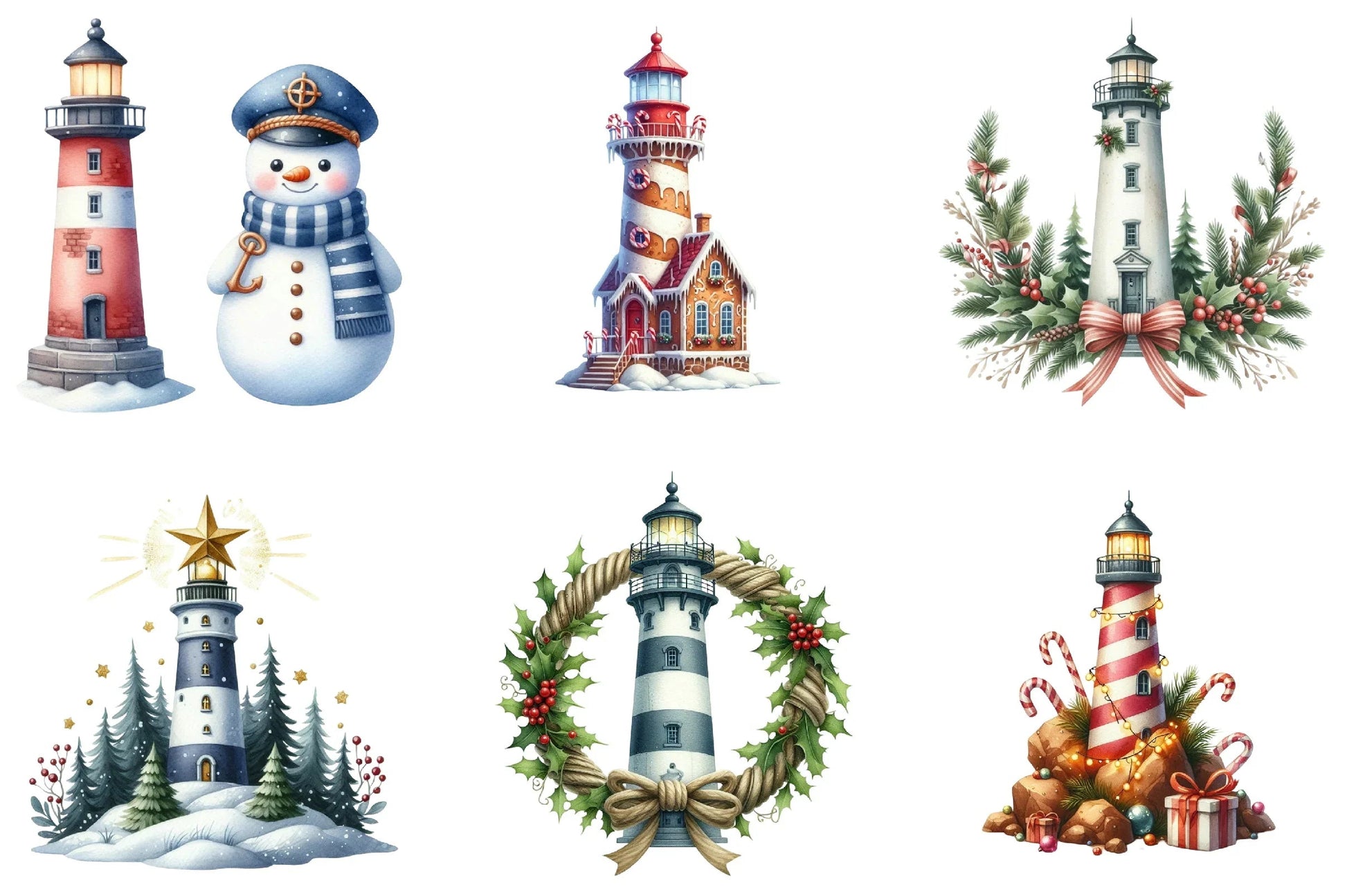Christmas Lighthouse Clipart Bundle - CraftNest - Digital Crafting and Art
