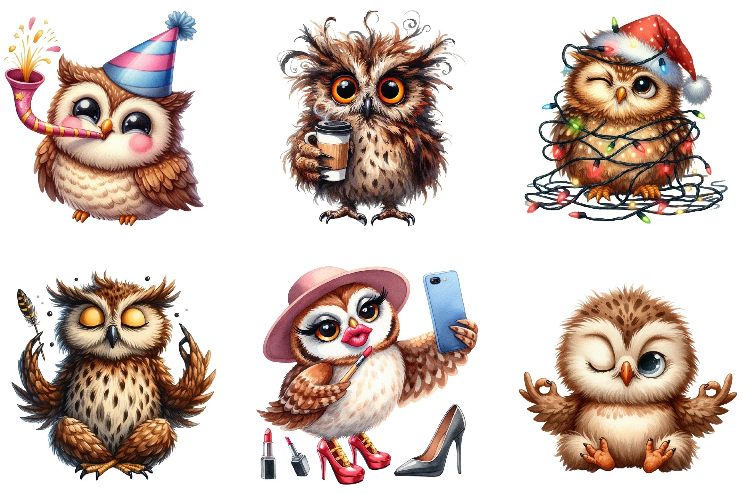Funny Owl Clipart Bundle - CraftNest - Digital Crafting and Art