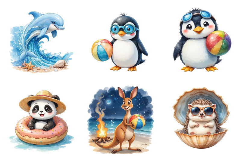 Summer Beach Cute Animals Clipart Bundle - CraftNest - Digital Crafting and Art