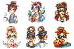 Messy Bun Bandana Mom Life Clipart Bundle - CraftNest - Digital Crafting and Art