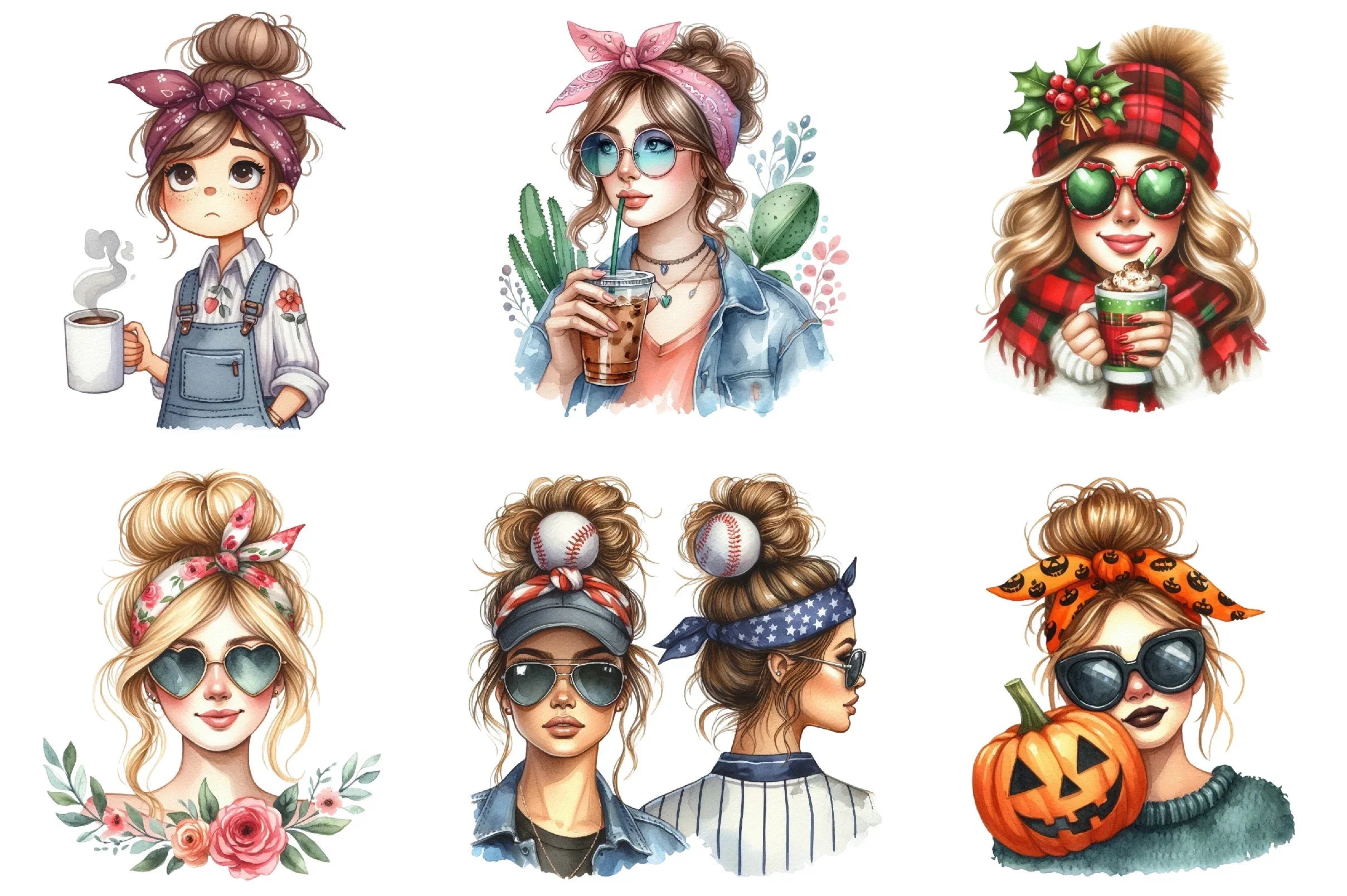 Messy Bun Bandana Mom Life Clipart Bundle - CraftNest - Digital Crafting and Art