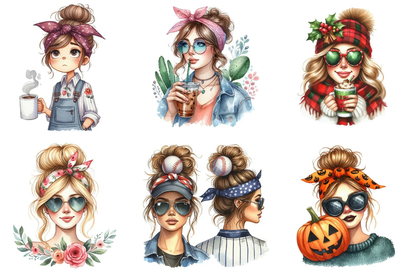 Messy Bun Bandana Mom Life Clipart Bundle - CraftNest - Digital Crafting and Art