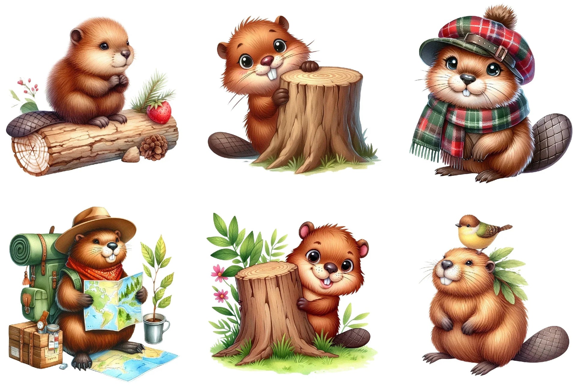 Cute Beaver Woodland Animals Clipart Bundle - CraftNest - Digital Crafting and Art