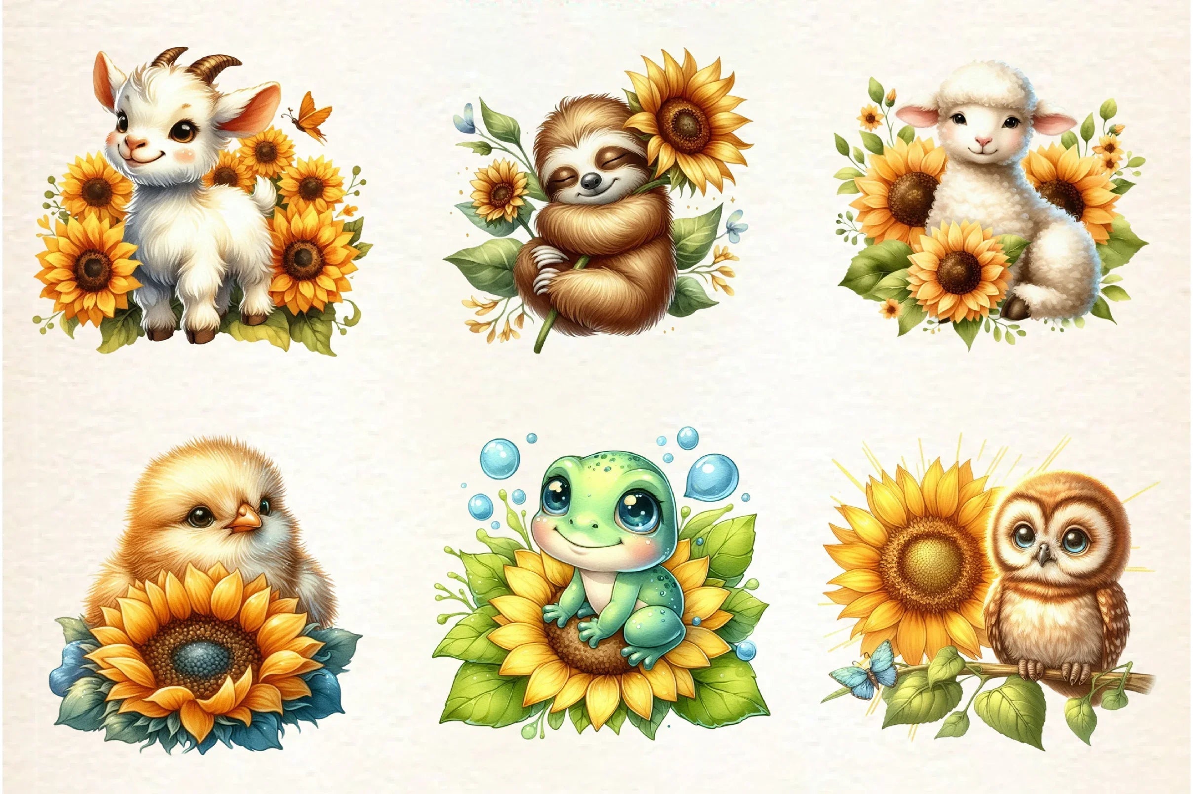 Spring Animal Sunflowers Clipart Bundle - CraftNest - Digital Crafting and Art