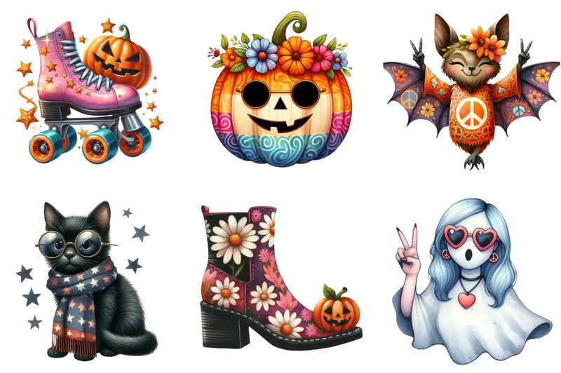 Retro Fall Halloween Clipart Bundle - CraftNest - Digital Crafting and Art
