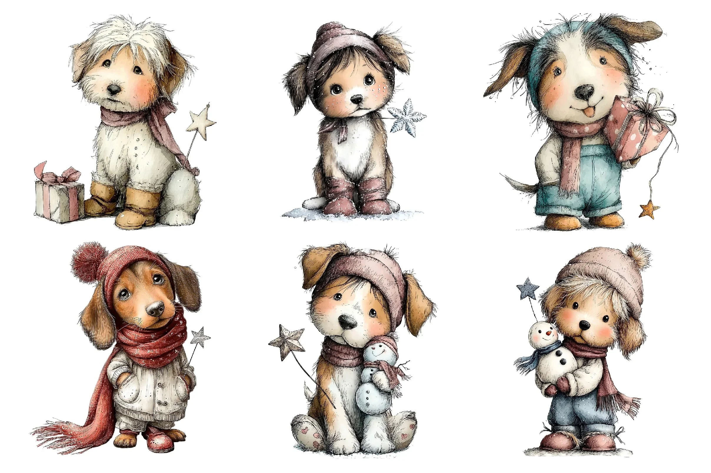 Whimsical Dog Christmas Clipart Bundle - CraftNest - Digital Crafting and Art