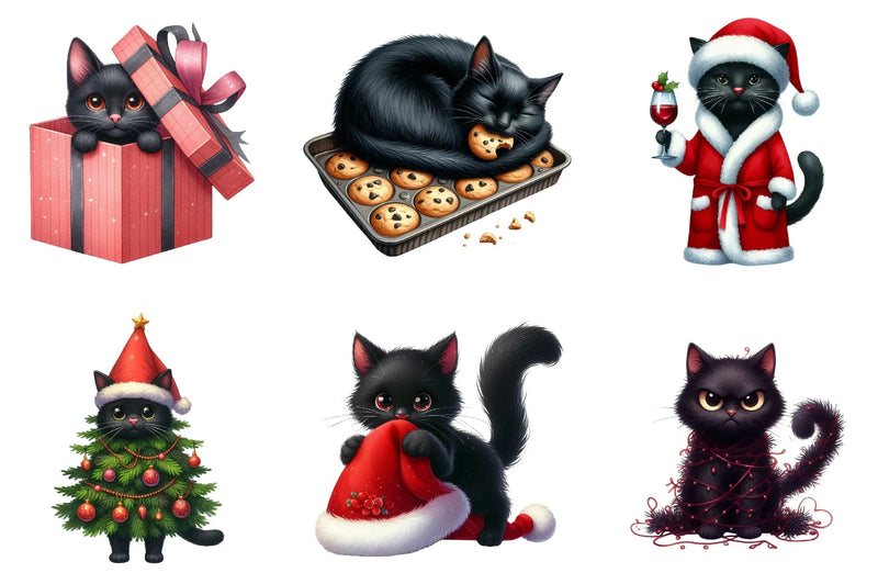 Christmas Black Cat Funny Clipart Bundle - CraftNest - Digital Crafting and Art