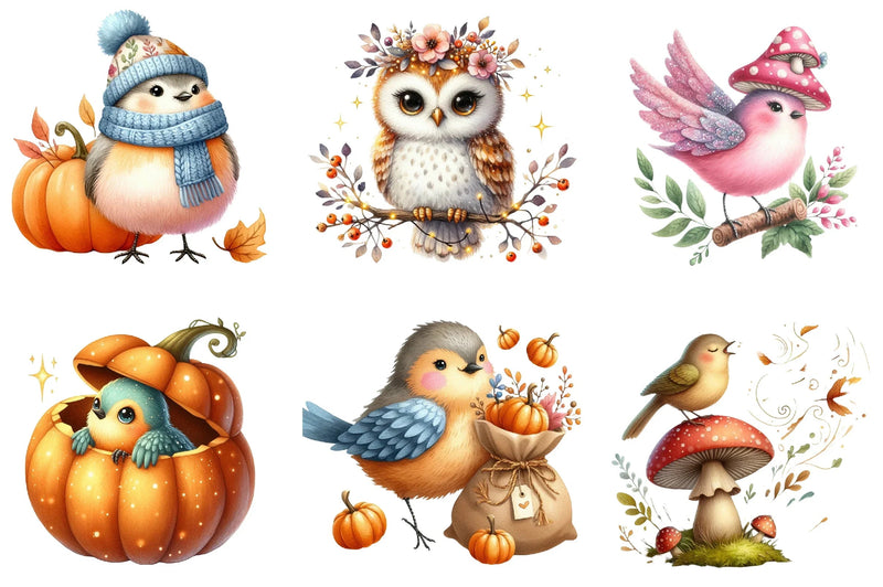 Whimsical Fall Birds Clipart Bundle - CraftNest - Digital Crafting and Art