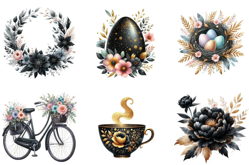 Glitter Luxury Black Spring Clipart Bundle - CraftNest - Digital Crafting and Art
