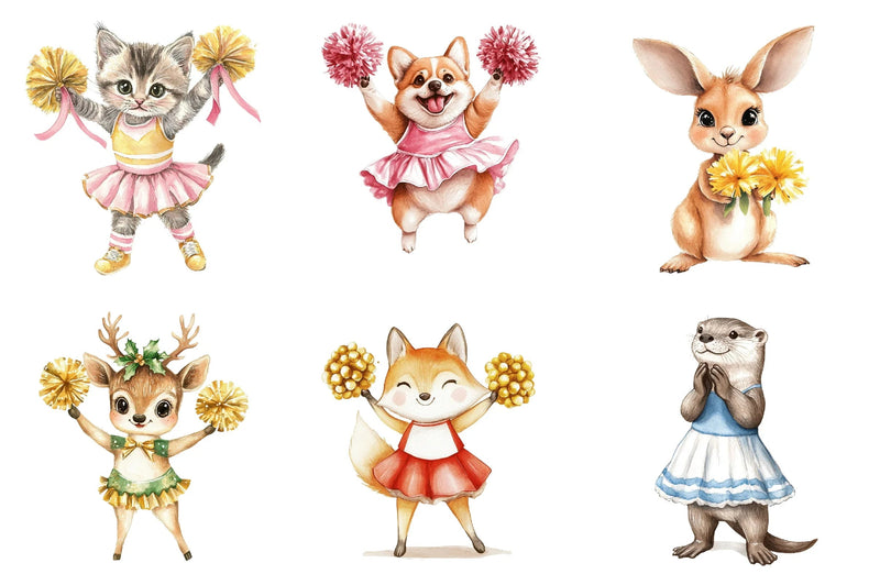 Cheerleader Animal Clipart Bundle - CraftNest - Digital Crafting and Art
