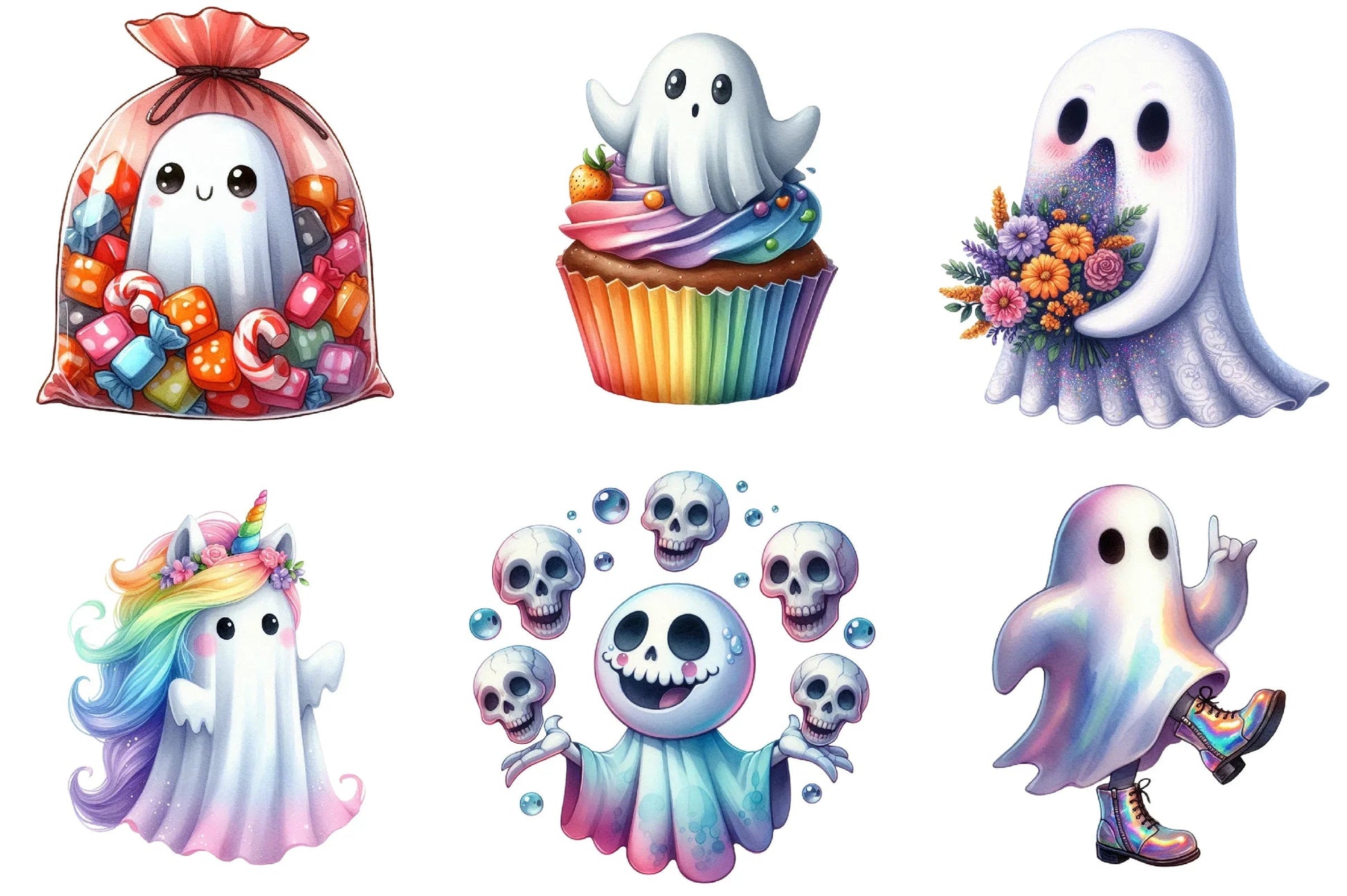 Funny Iridescent Halloween Ghost Clipart Bundle - CraftNest - Digital Crafting and Art
