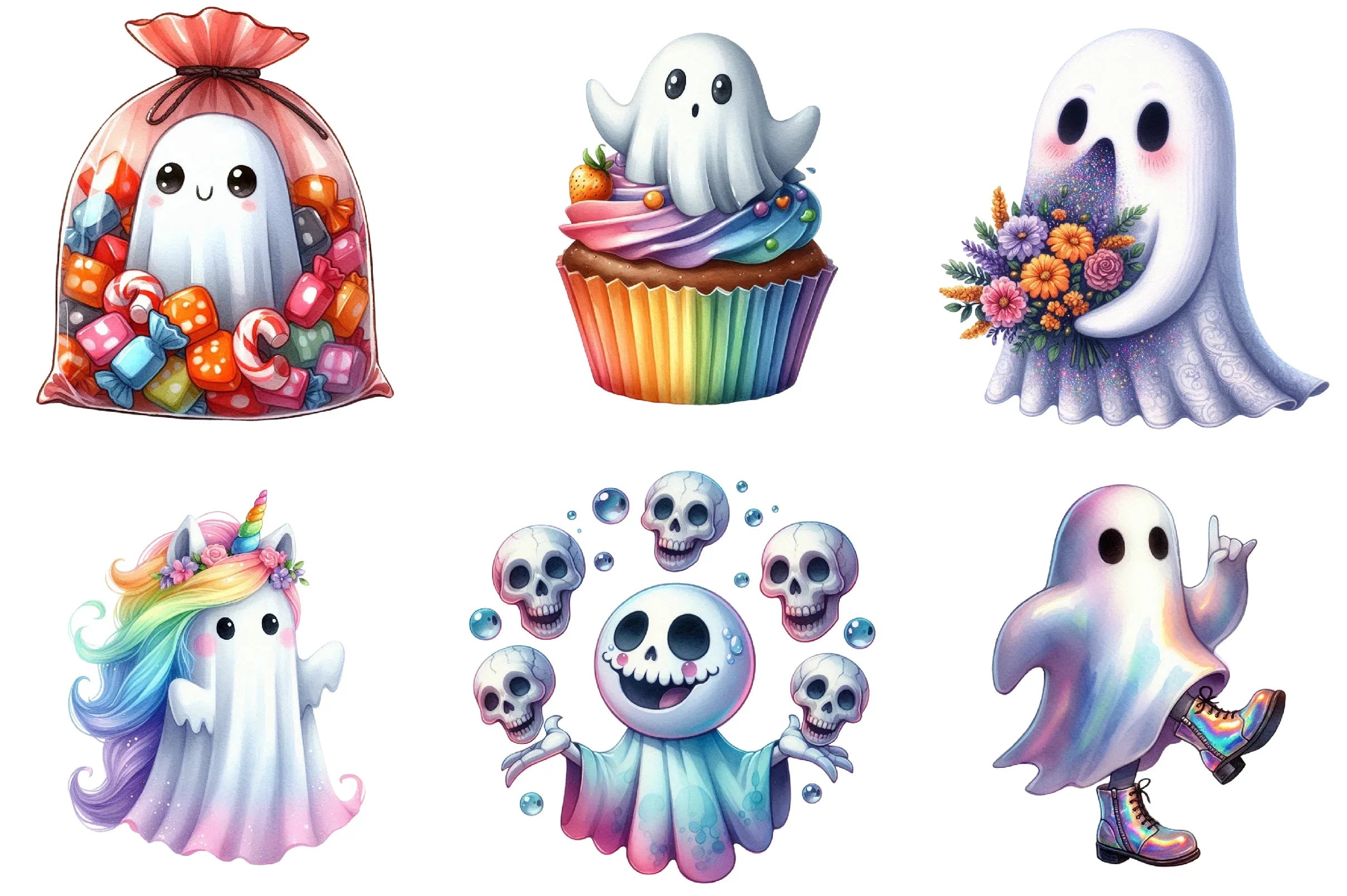 Funny Iridescent Halloween Ghost Clipart Bundle - CraftNest - Digital Crafting and Art