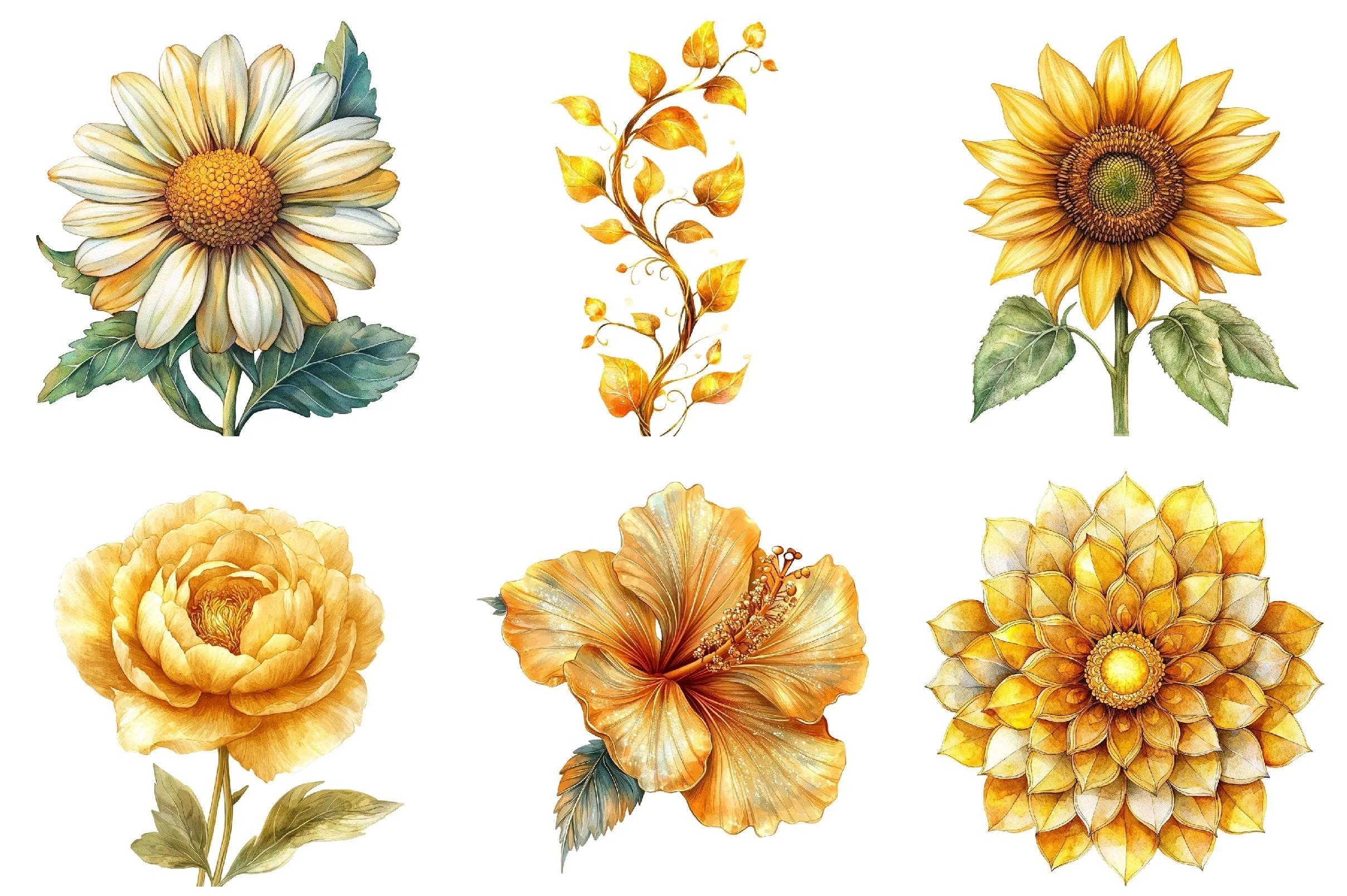 Gold Glowy Flowers Clipart Bundle - CraftNest - Digital Crafting and Art