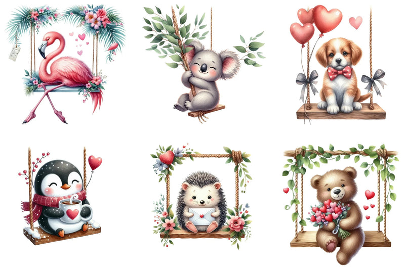 Valentine's Animals on Swings Clipart Bundle - CraftNest - Digital Crafting and Art
