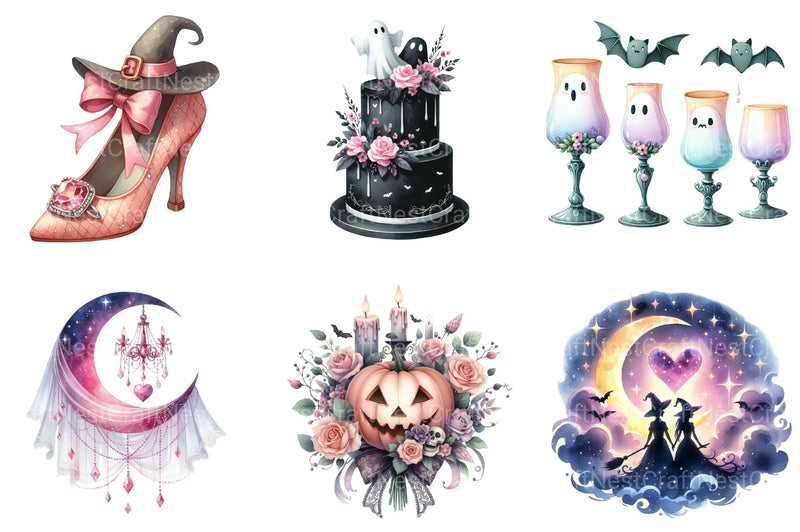 Pink Halloween Witch Wedding Clipart Bundle 17 - CraftNest - Digital Crafting and Art