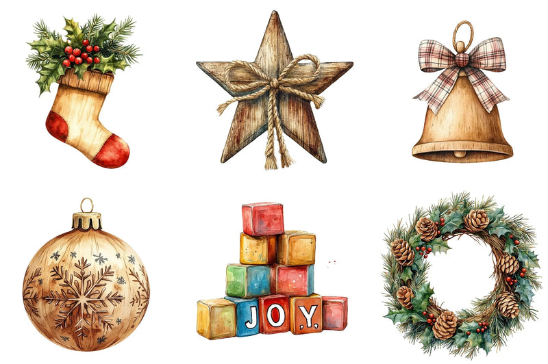 Rustic Wooden Christmas Clipart Bundle - CraftNest - Digital Crafting and Art