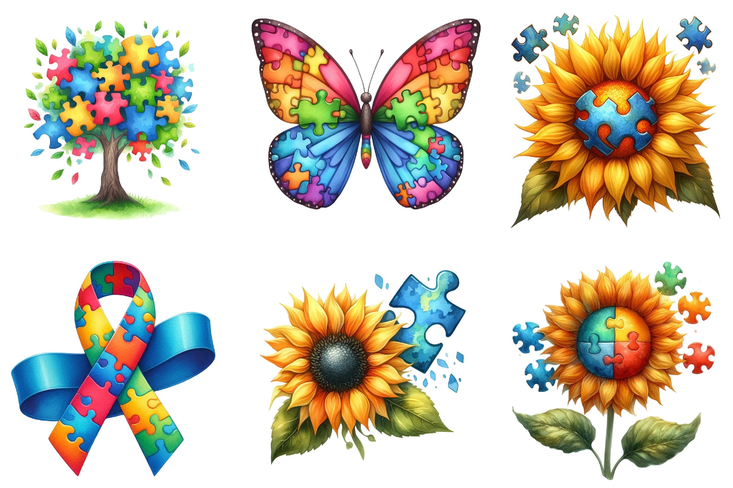 Autism Awareness Puzzle Clipart Bundle