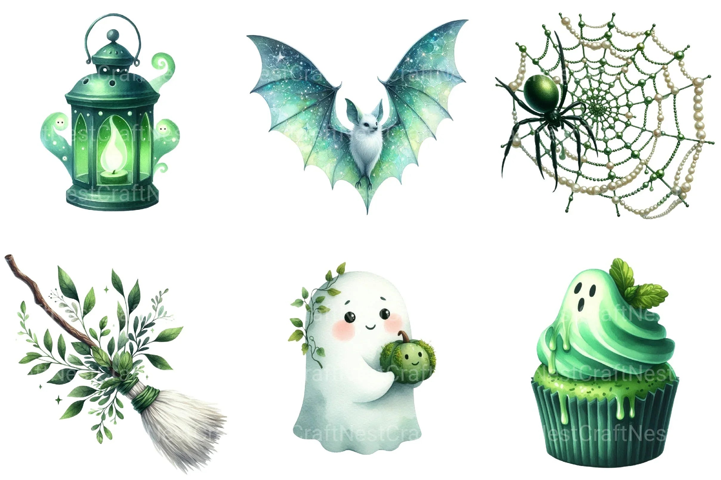 Green & White Halloween Clipart Bundle 2 - CraftNest - Digital Crafting and Art