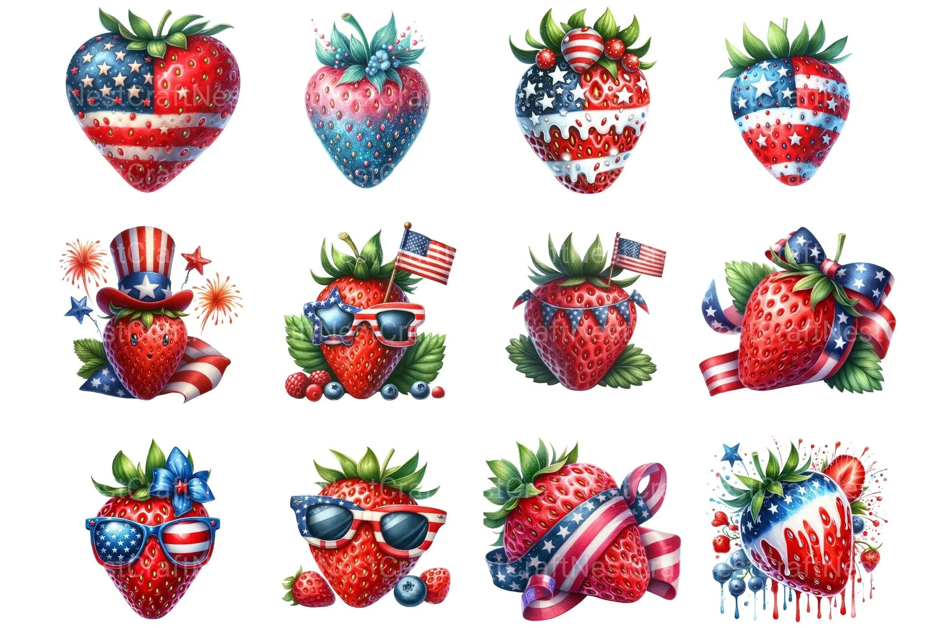 4th of July Strawberry Clipart Bundle - CraftNest - Digital Crafting and Art