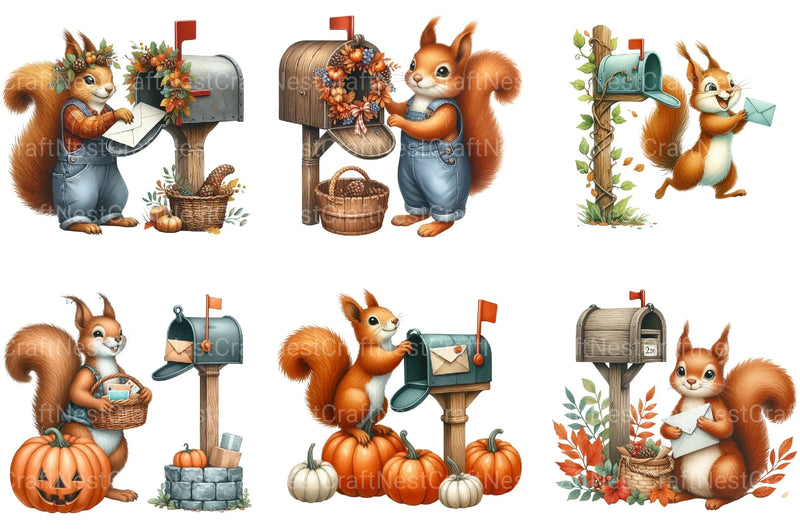 Autumn Squirrel with Mailbox Clipart Bundle 3 - CraftNest - Digital Crafting and Art