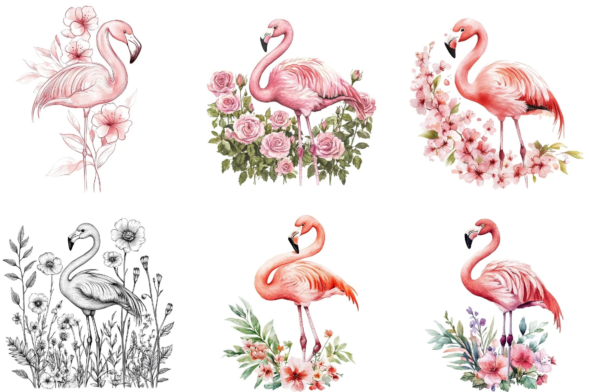 Floral Flamingo Clipart Bundle - CraftNest - Digital Crafting and Art