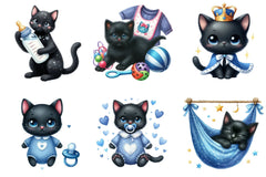 Black Cat Nursery Baby Boy Clipart Bundle - CraftNest - Digital Crafting and Art