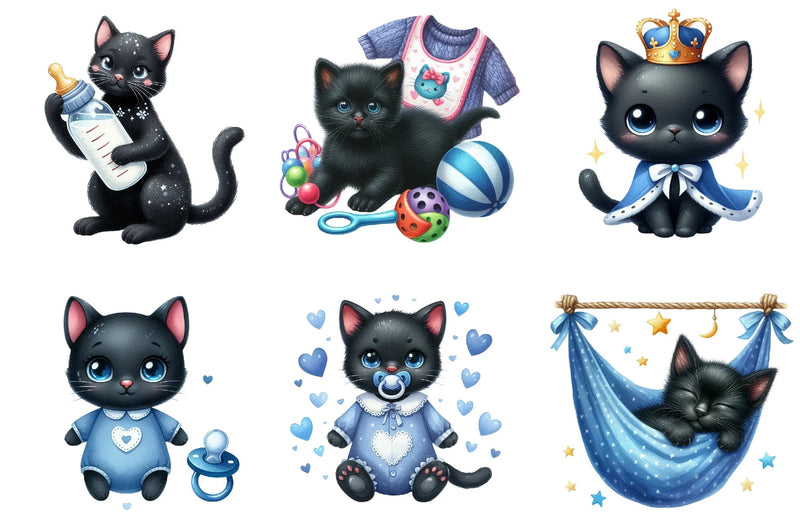 Black Cat Nursery Baby Boy Clipart Bundle - CraftNest - Digital Crafting and Art