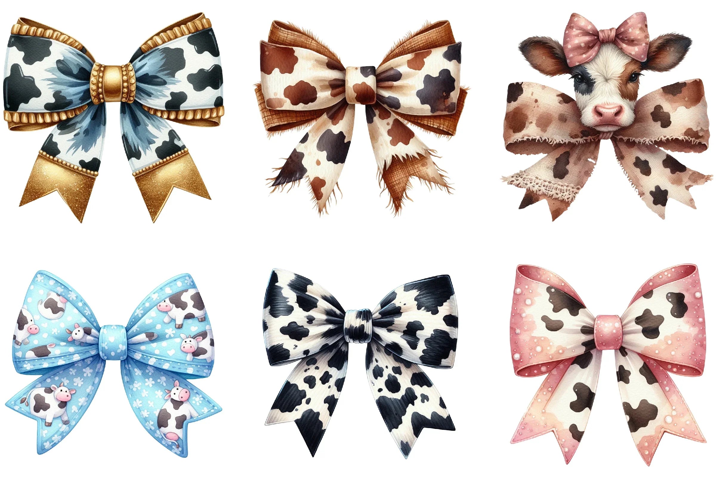 Cow Print Bow Clipart Bundle - CraftNest - Digital Crafting and Art