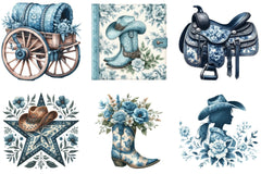 Blue Toile Cowgirl Clipart Bundle - CraftNest - Digital Crafting and Art