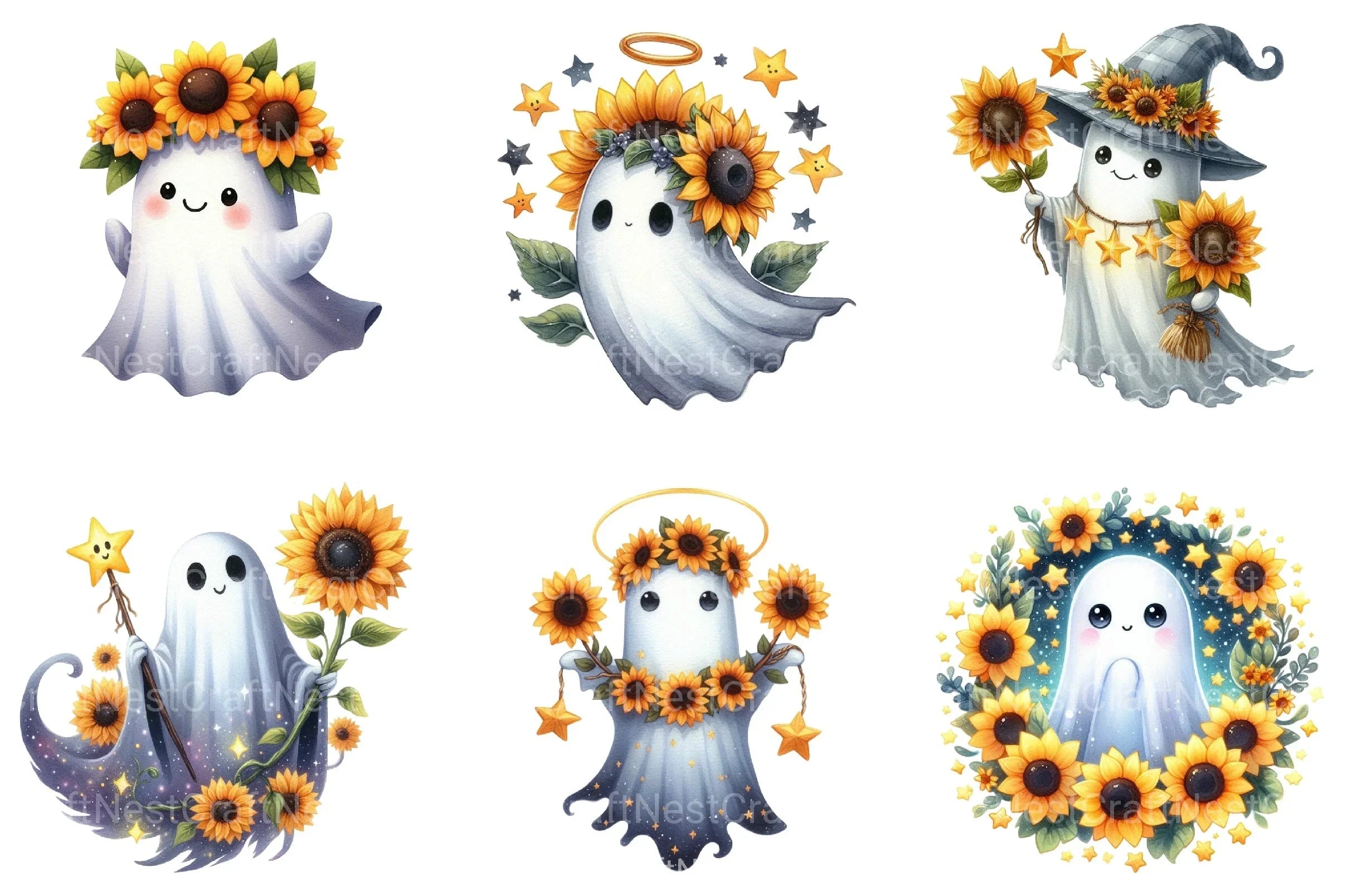 Sunflower Star Ghost Halloween Clipart Bundle 4 - CraftNest - Digital Crafting and Art