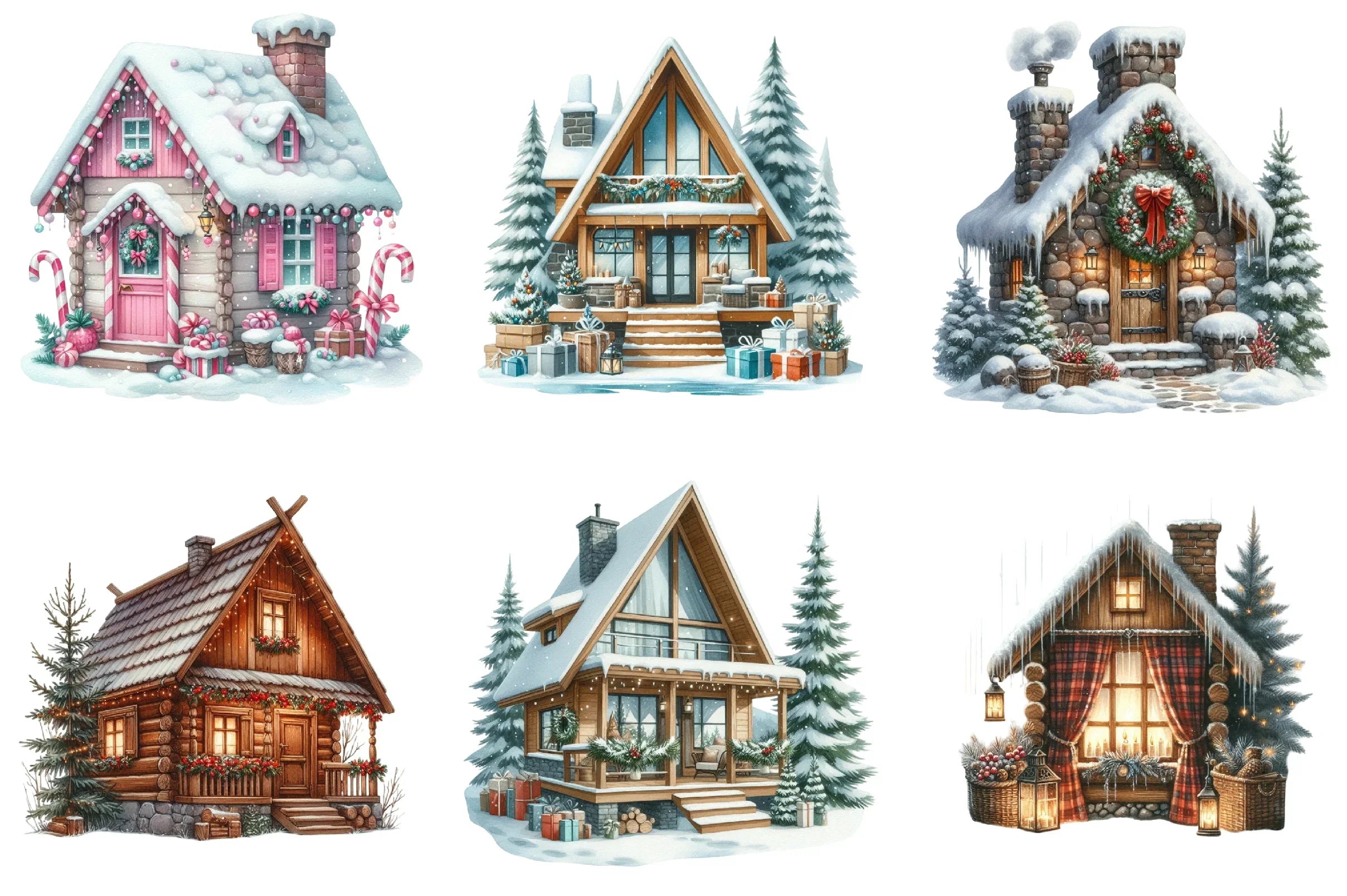 Winter Christmas Cabin Clipart Bundle - CraftNest - Digital Crafting and Art