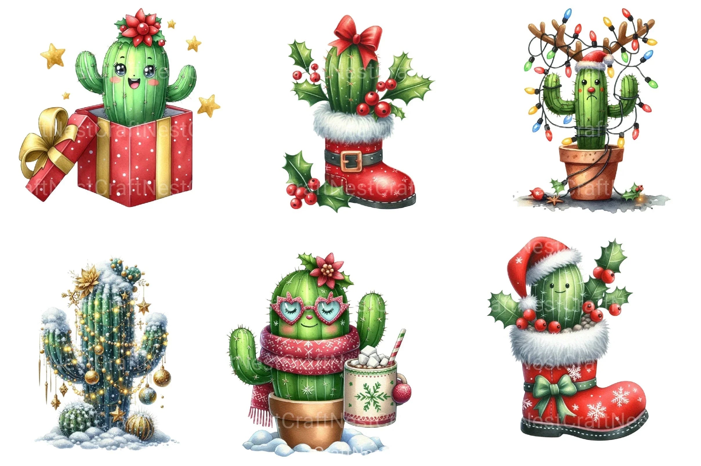 Christmas Cactus Clipart Bundle 4 - CraftNest - Digital Crafting and Art