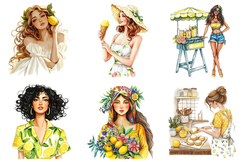 Summer Lemon Woman Clipart Bundle - CraftNest - Digital Crafting and Art
