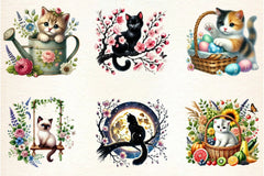 Spring Cats Clipart Bundle - CraftNest - Digital Crafting and Art